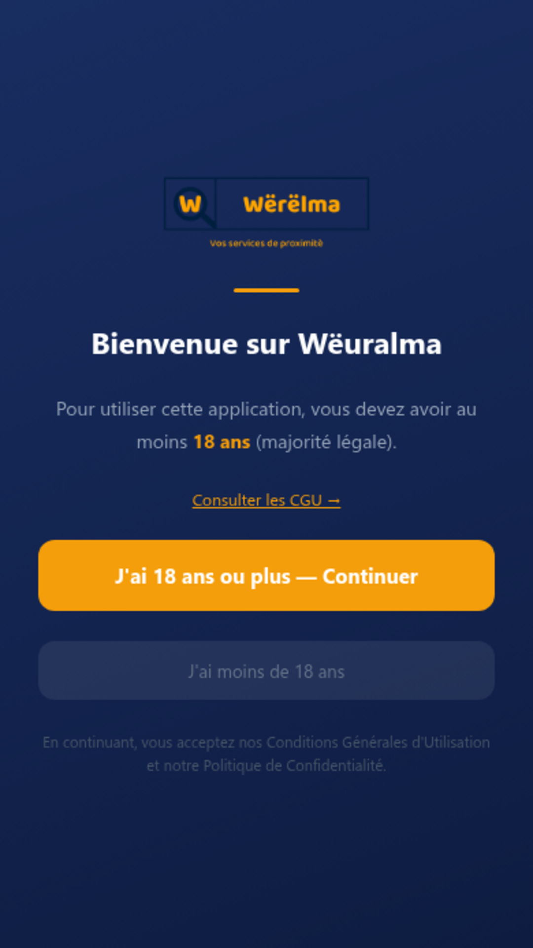 Écran de bienvenue